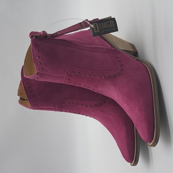 1522- Dingo Suede Ankle Boots Women’s Hot Pink Western Fringe Size 8 NWT - Picture 3 of 10